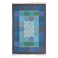 Tappeto scandinavo in stile Mid-Century, tessuto a trama piatta, color grigio ardesia, di Ulla Parkdal
