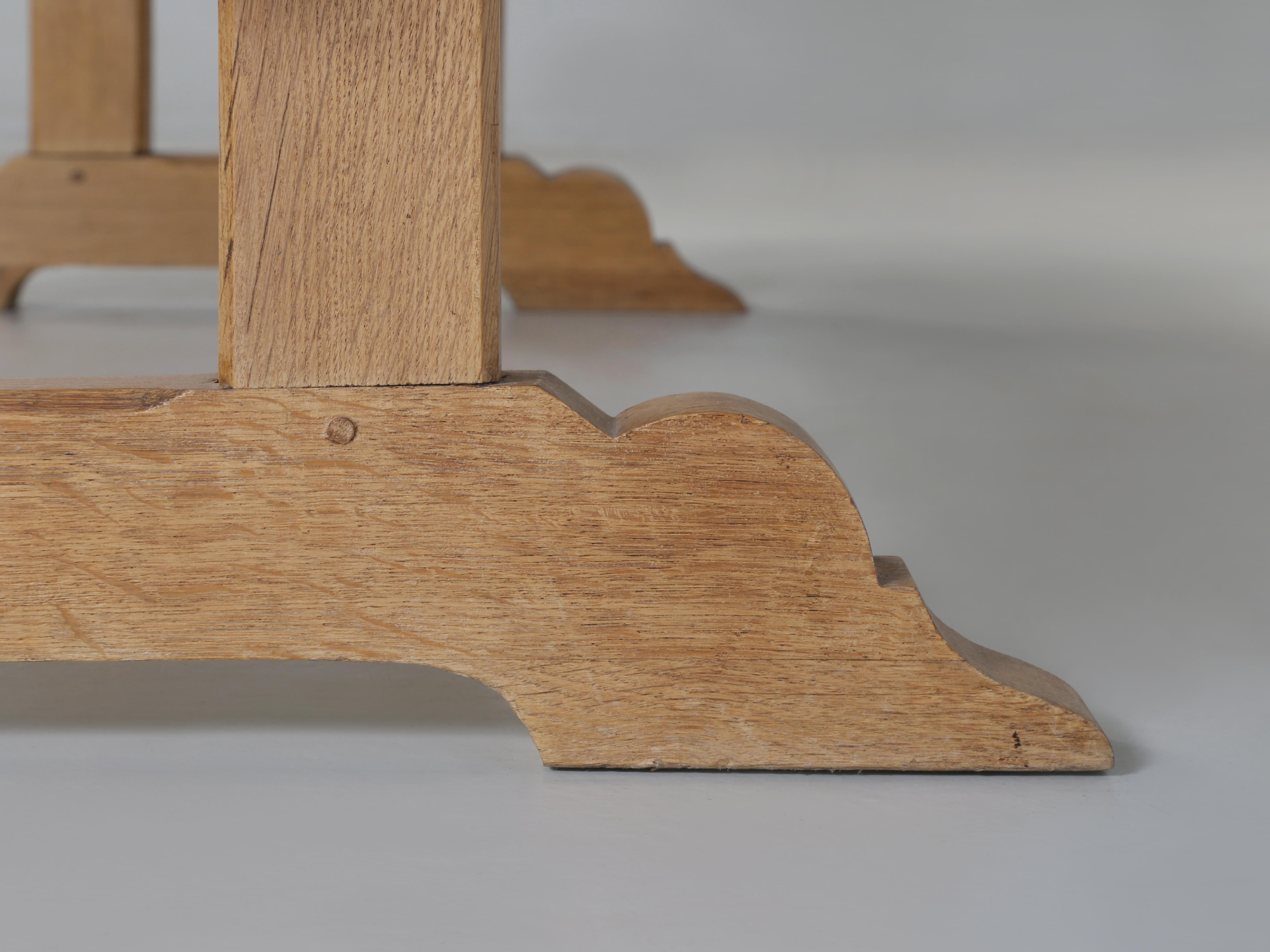 Scandinavian Mid-Century Solid Oak Trestle Dining Table Unrestored Condition 4