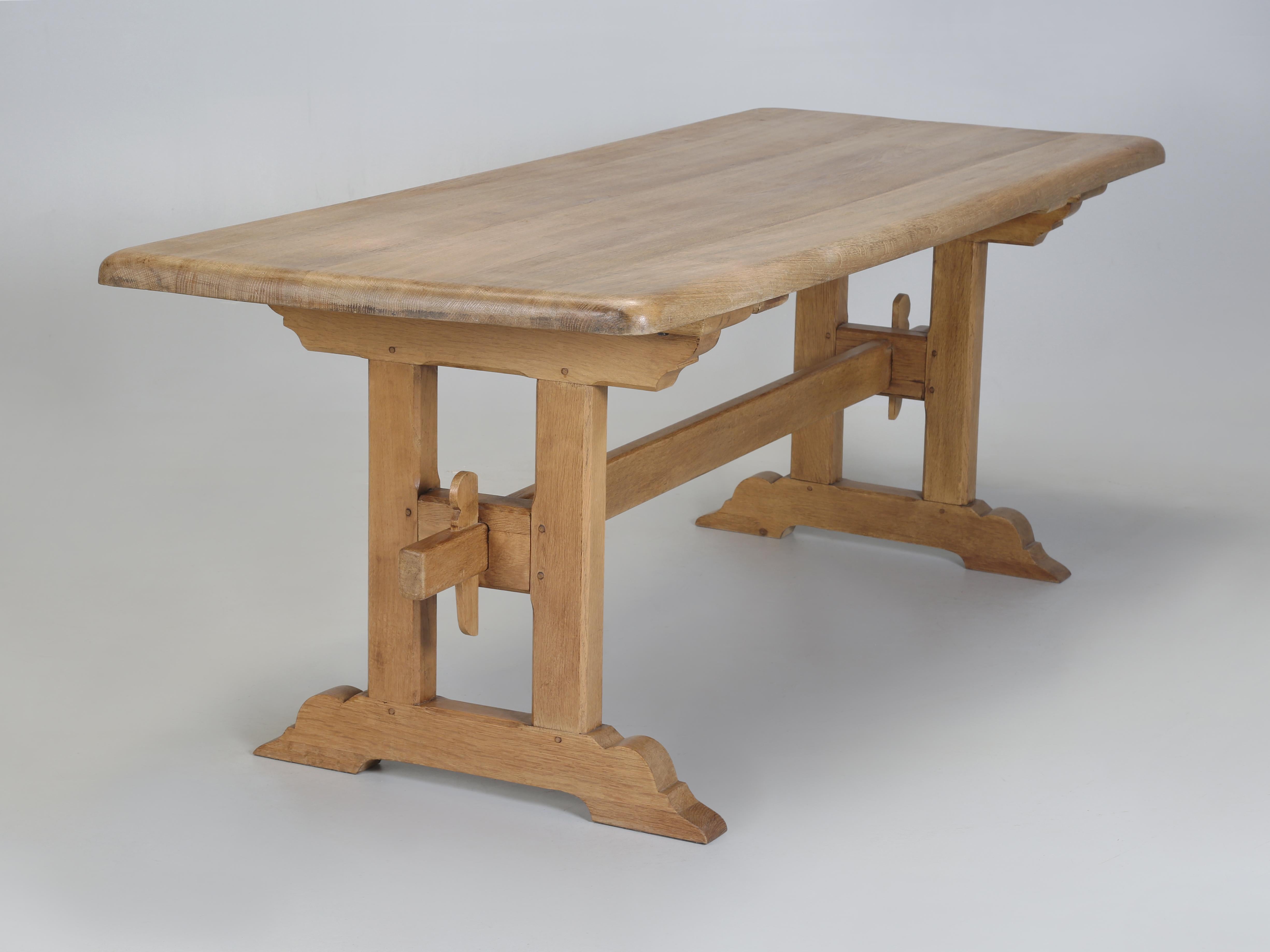 Scandinavian Mid-Century Solid Oak Trestle Dining Table Unrestored Condition 5