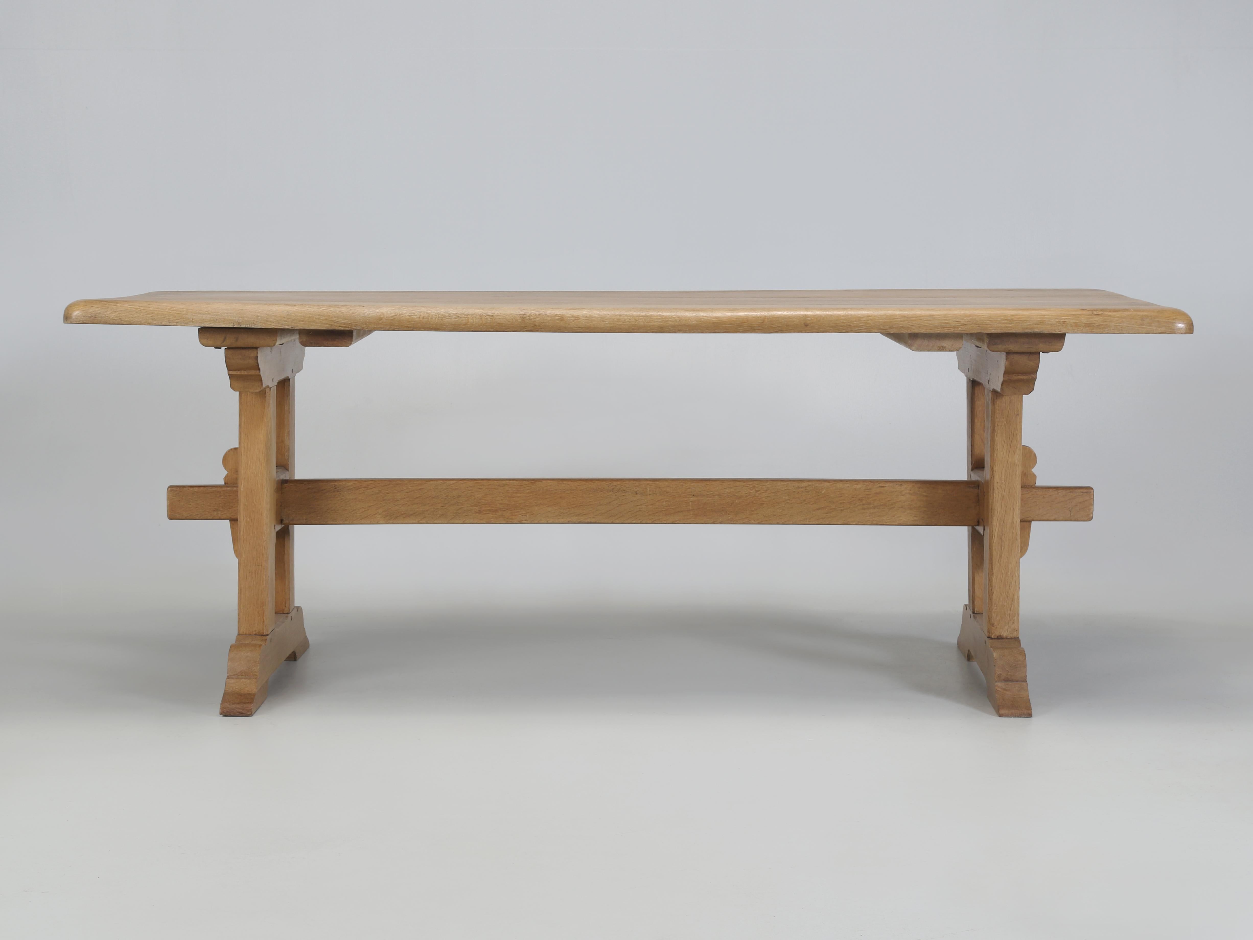 Scandinavian Mid-Century Solid Oak Trestle Dining Table Unrestored Condition In Good Condition In Chicago, IL