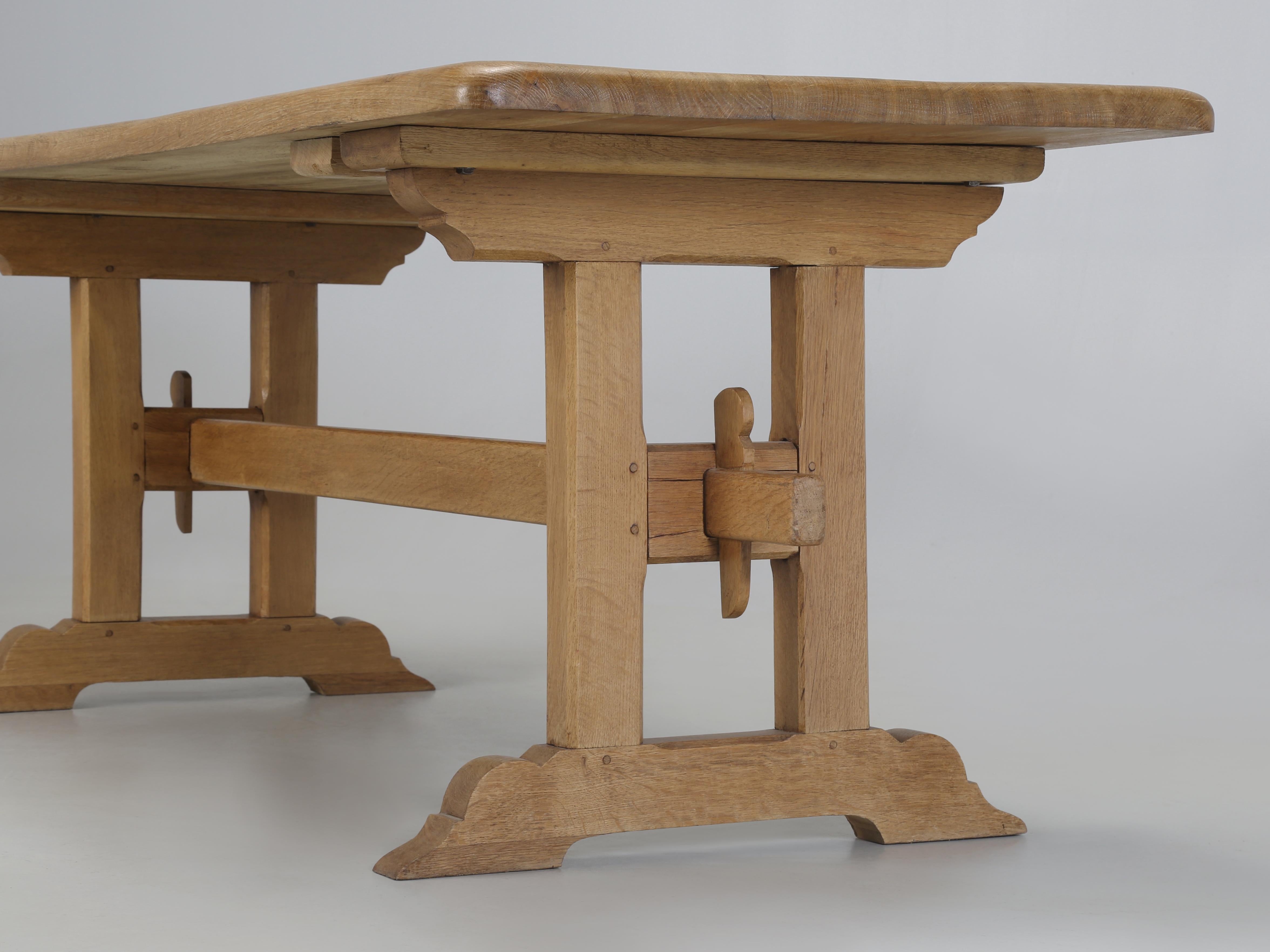Mid-20th Century Scandinavian Mid-Century Solid Oak Trestle Dining Table Unrestored Condition