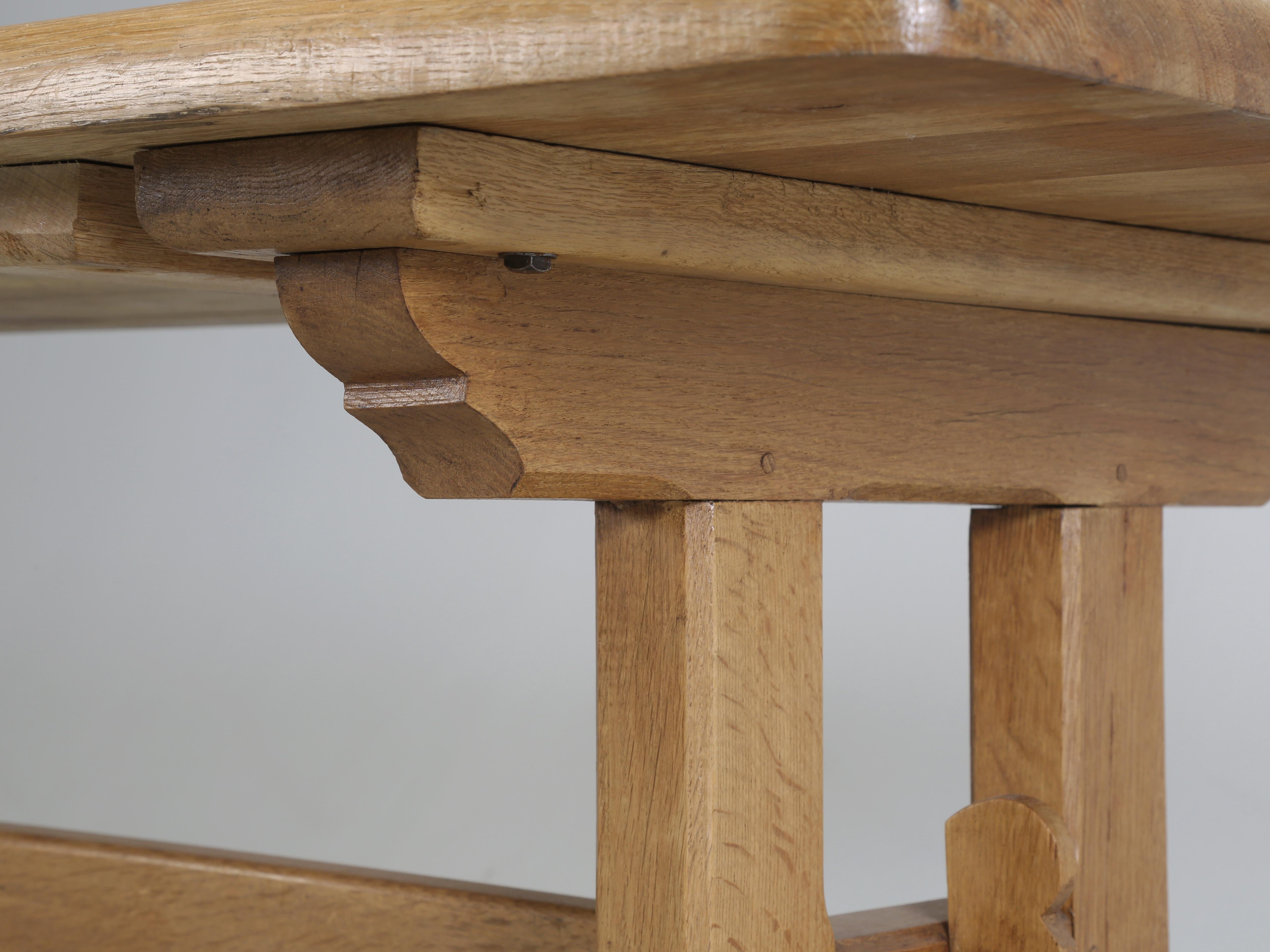Scandinavian Mid-Century Solid Oak Trestle Dining Table Unrestored Condition 1