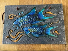 Scandinavian Mid-Century Stoneware Wall Plaque with Fishes by Tilgmans Pottery