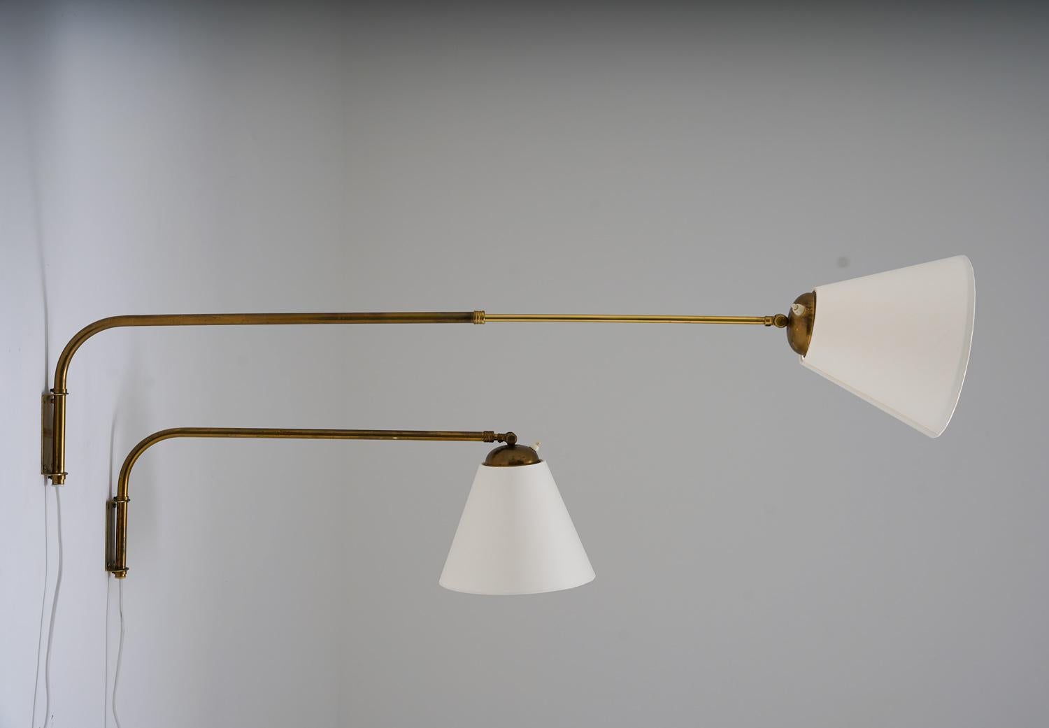 Swedish Scandinavian Mid-Century Swivel Arm Wall Lamps For Sale