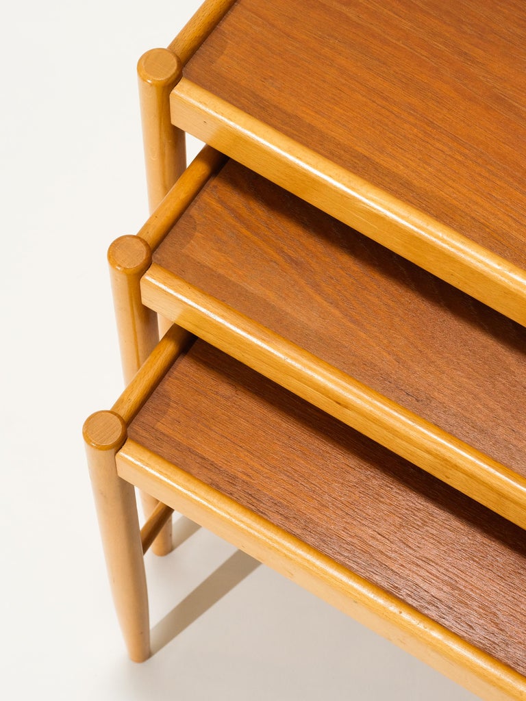 Scandinavian MidCentury Teak and Beech Nesting Tables For Sale at 1stDibs
