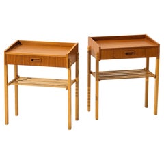 Tables de chevet scandinaves en teck et chêne du milieu du siècle, ensemble de 2 pièces