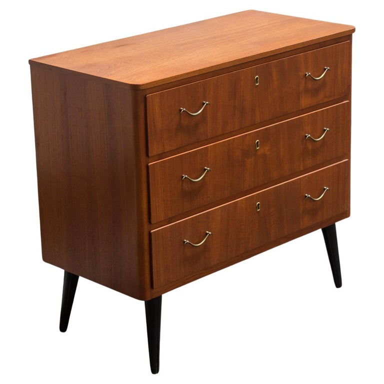Scandinavian Mid Century Teak Three Drawer Chest of Drawers For Sale at