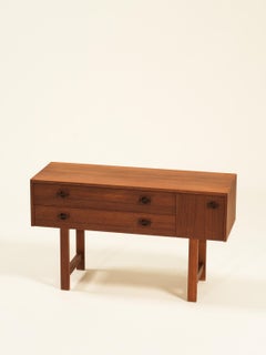 Tavolo consolle scandinavo a tre cassetti di metà secolo in teak
