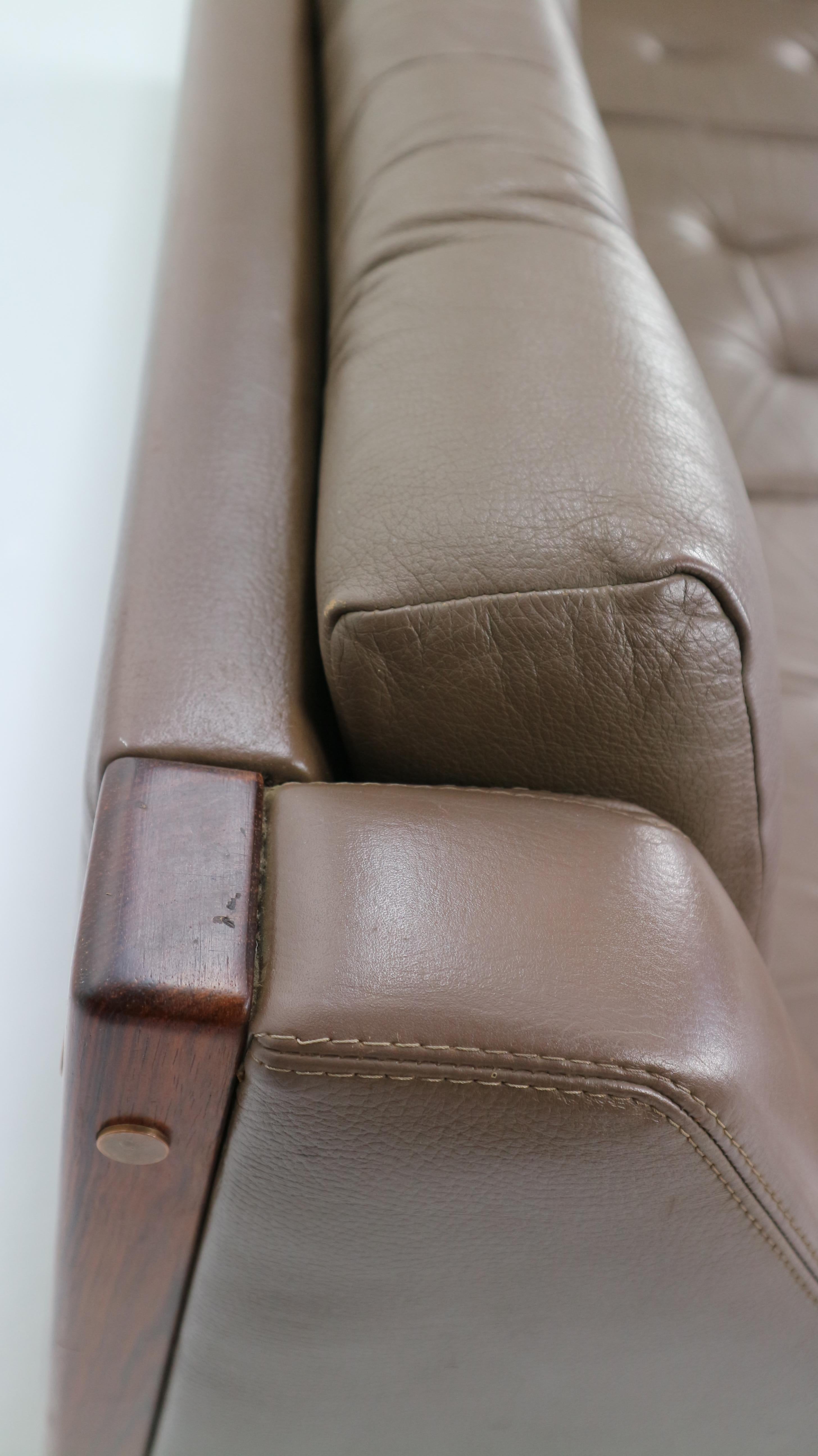 Scandinavian Midcentury Three-Seat Leather Sofa and Rosewood, 1970s 13