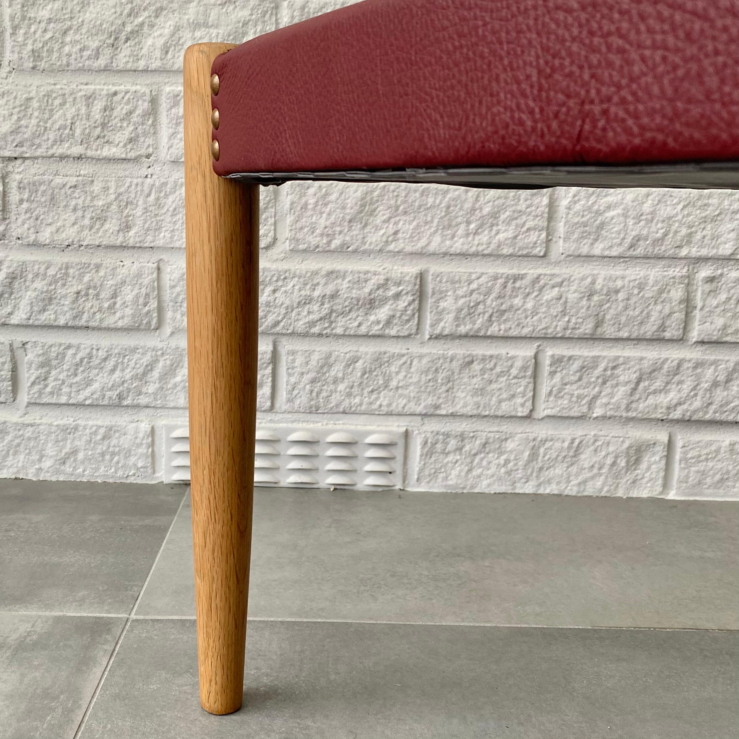 Leather Scandinavian mid-century triangular stool, oak and leather, Sweden, 1960s For Sale