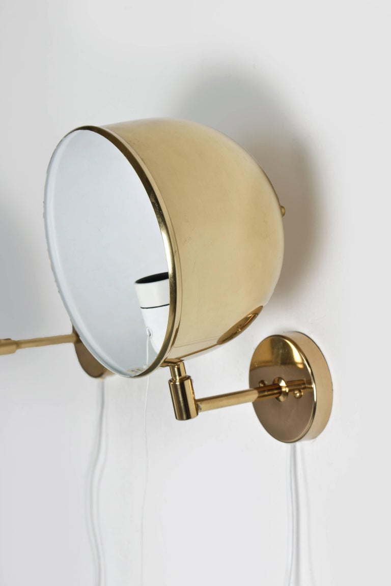 Scandinavian Midcentury Wall Lamps in Brass by Bergboms, Sweden In Good Condition For Sale In Karlstad, SE