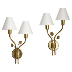 Scandinavian Mid Century Wall Lamps in Brass