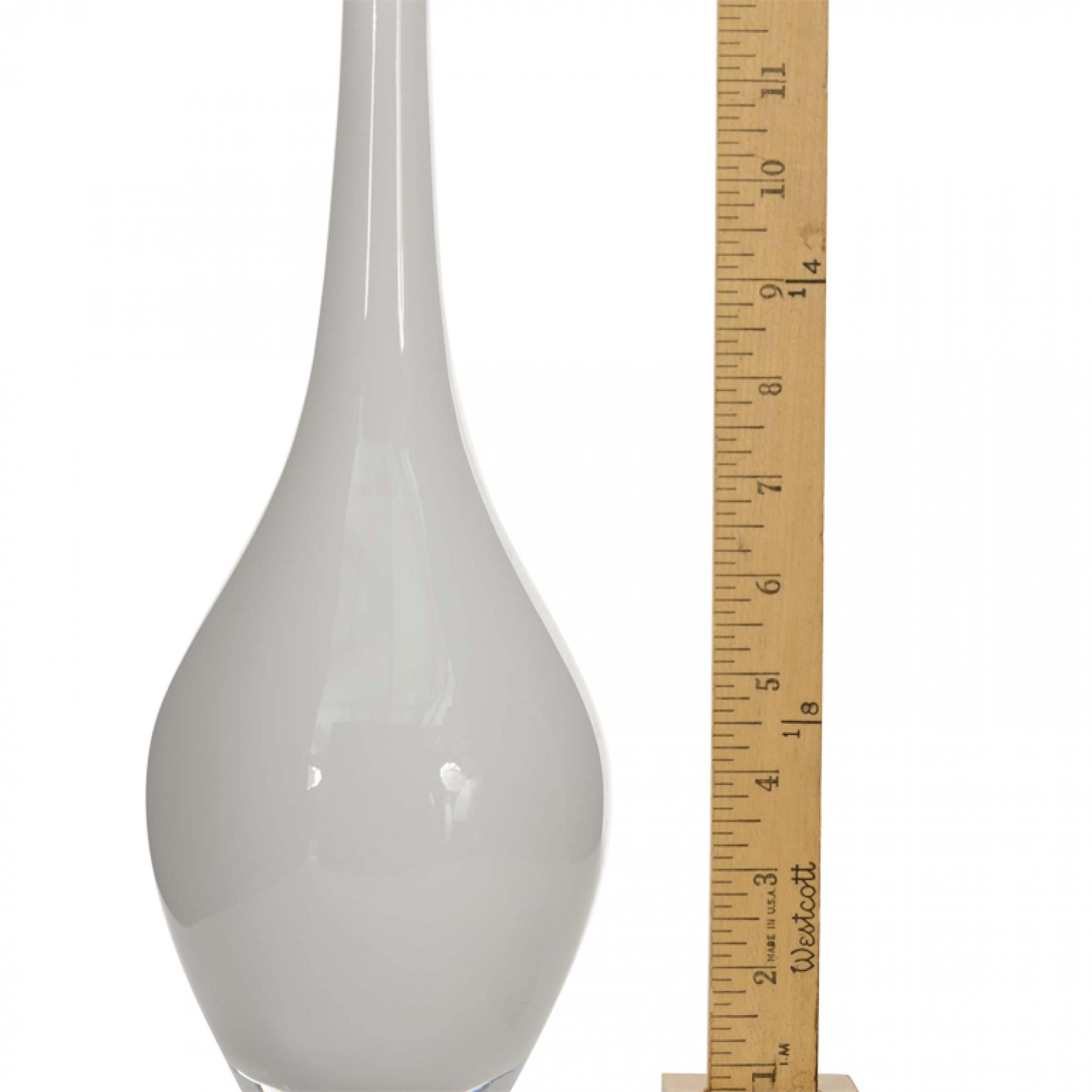 Scandinavian Mid-Century ovoid shaped base white case glass bud vase with a long, tapered neck
