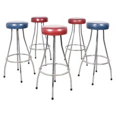 Vintage Scandinavian Midcentury Bar Stools, Set of 5