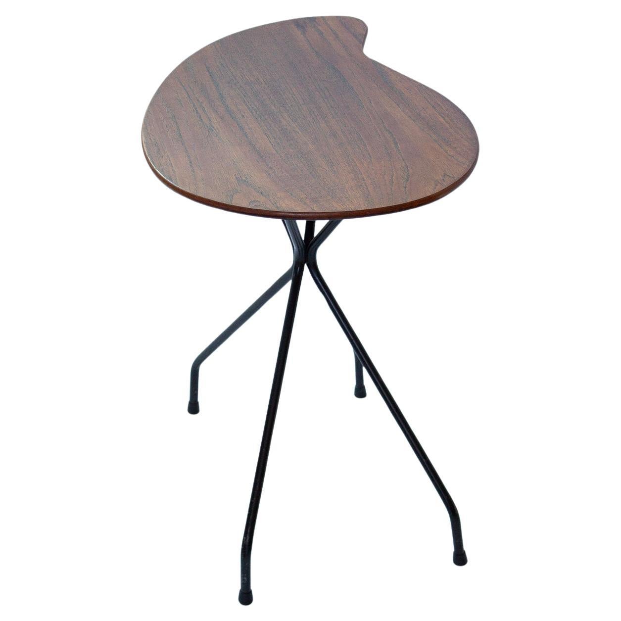 Scandinavian Midcentury Bean Shaped Side Table in Teak & Steel For Sale