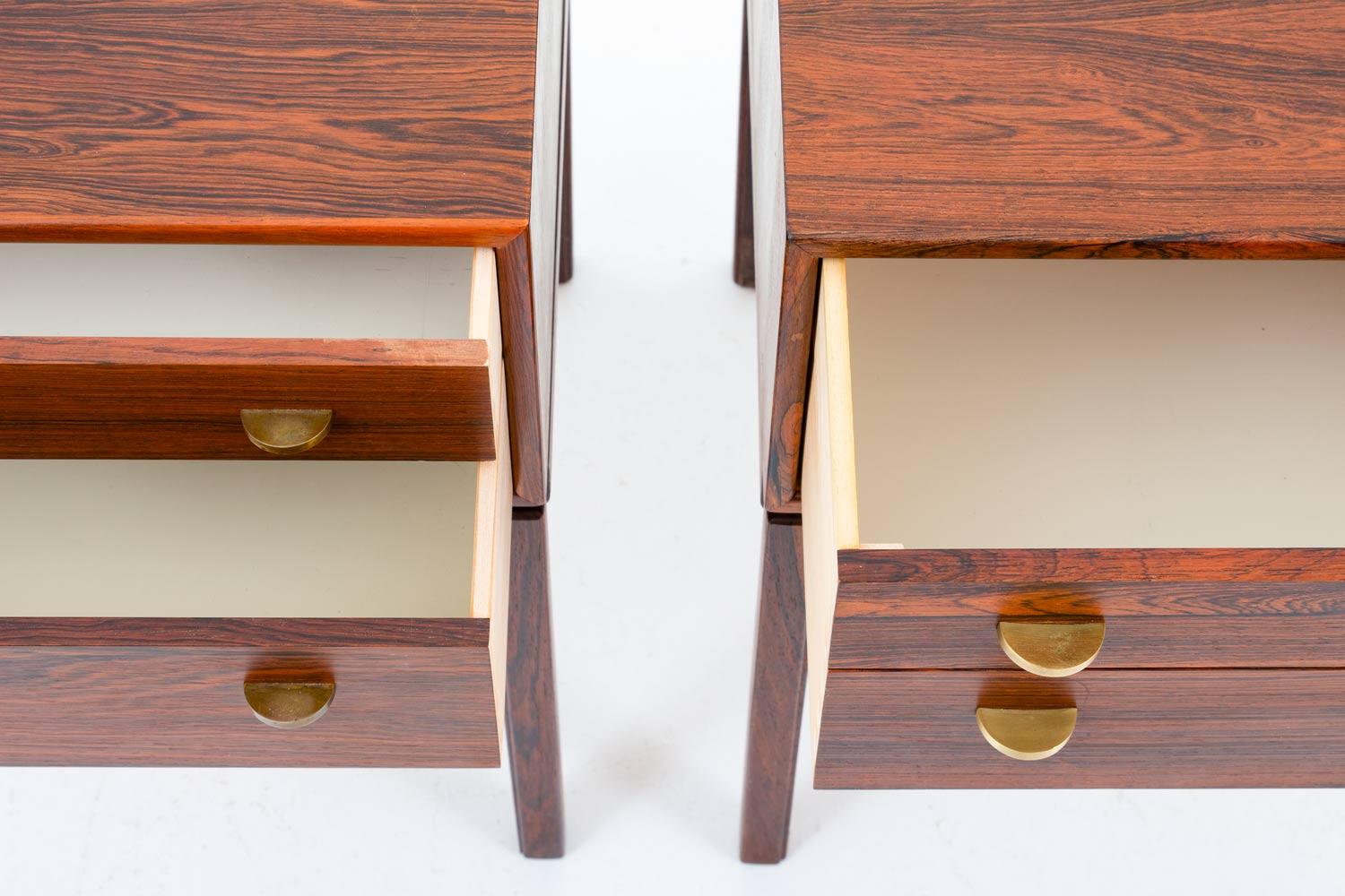 Brass Scandinavian Midcentury Bedside Tables in Rosewood, Model Casino, 1960s