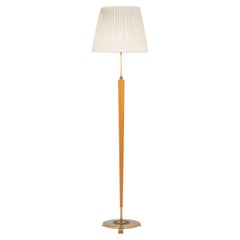 Scandinavian Midcentury Brass and Wood Floor Lamp 