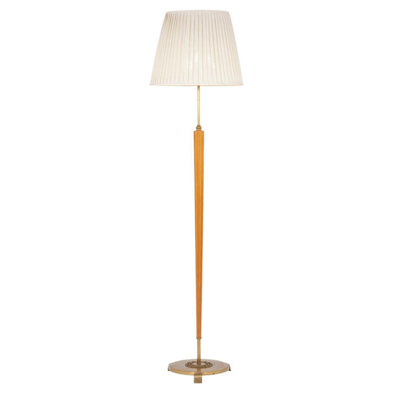 Scandinavian Midcentury Brass and Wood Floor Lamp For Sale at 1stDibs