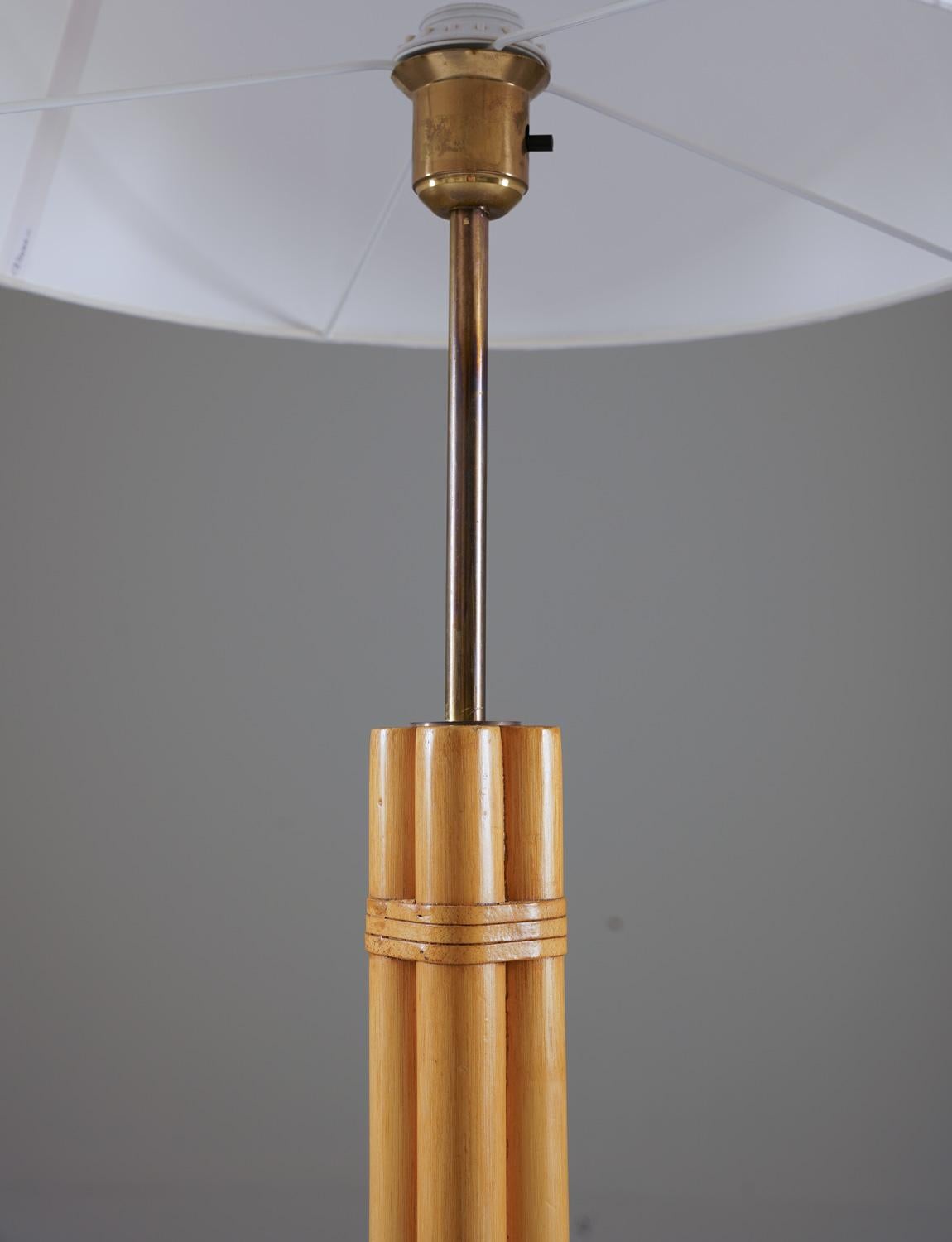 Swedish Scandinavian Midcentury Floor Lamp in Brass and Bamboo by Bergboms, Sweden For Sale