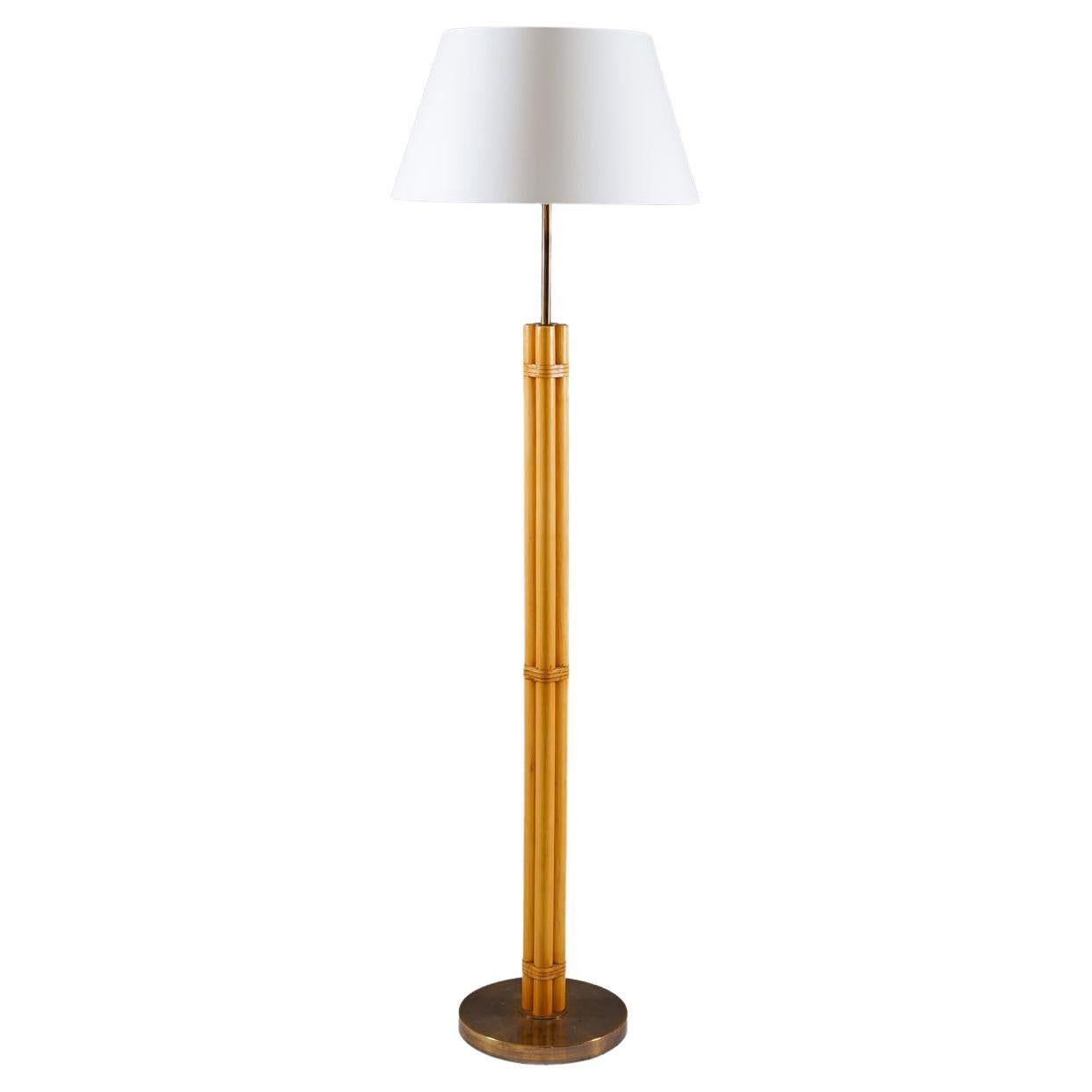 Scandinavian Midcentury Floor Lamp in Brass and Bamboo by Bergboms, Sweden For Sale