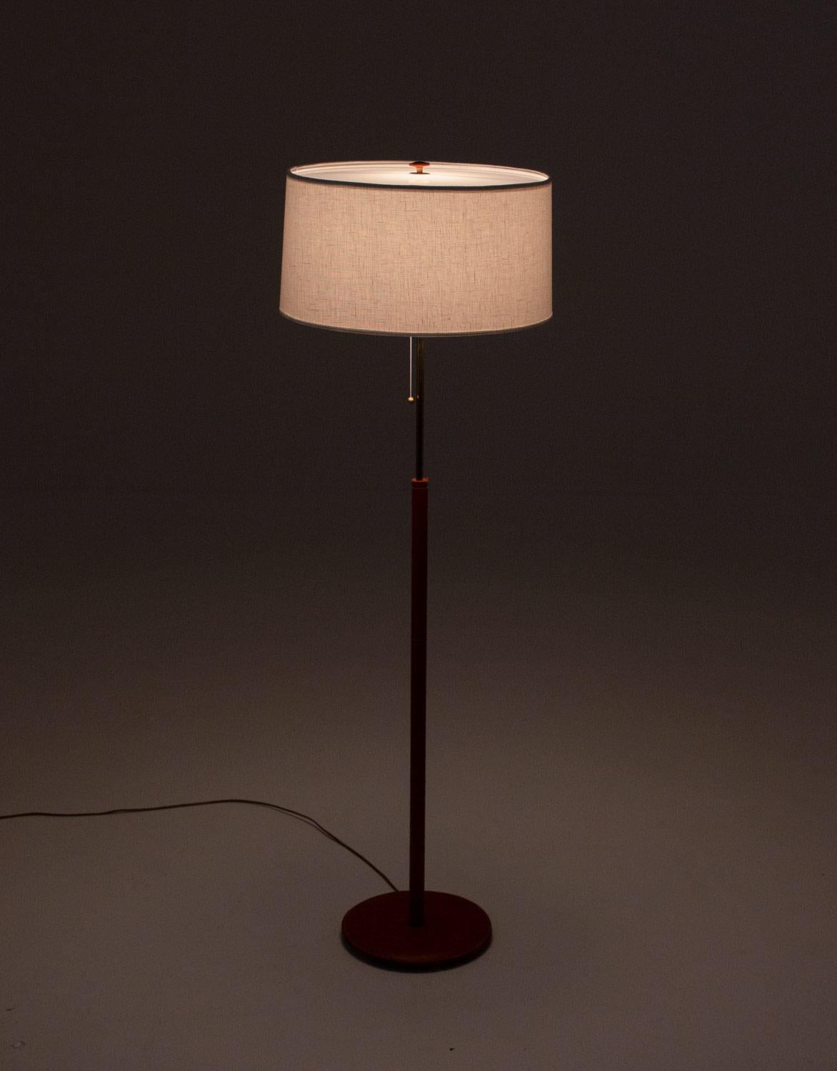 Swedish Scandinavian Midcentury Floor Lamp in Brass and Leather by Bergboms, Sweden For Sale