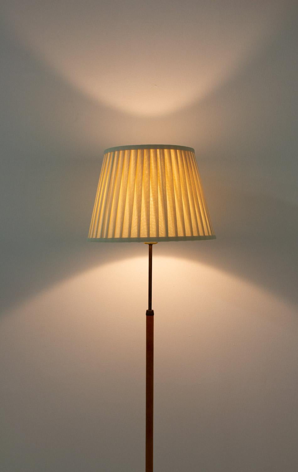 Swedish Scandinavian Midcentury Floor Lamp in Brass and Leather by Falkenbergs, Sweden