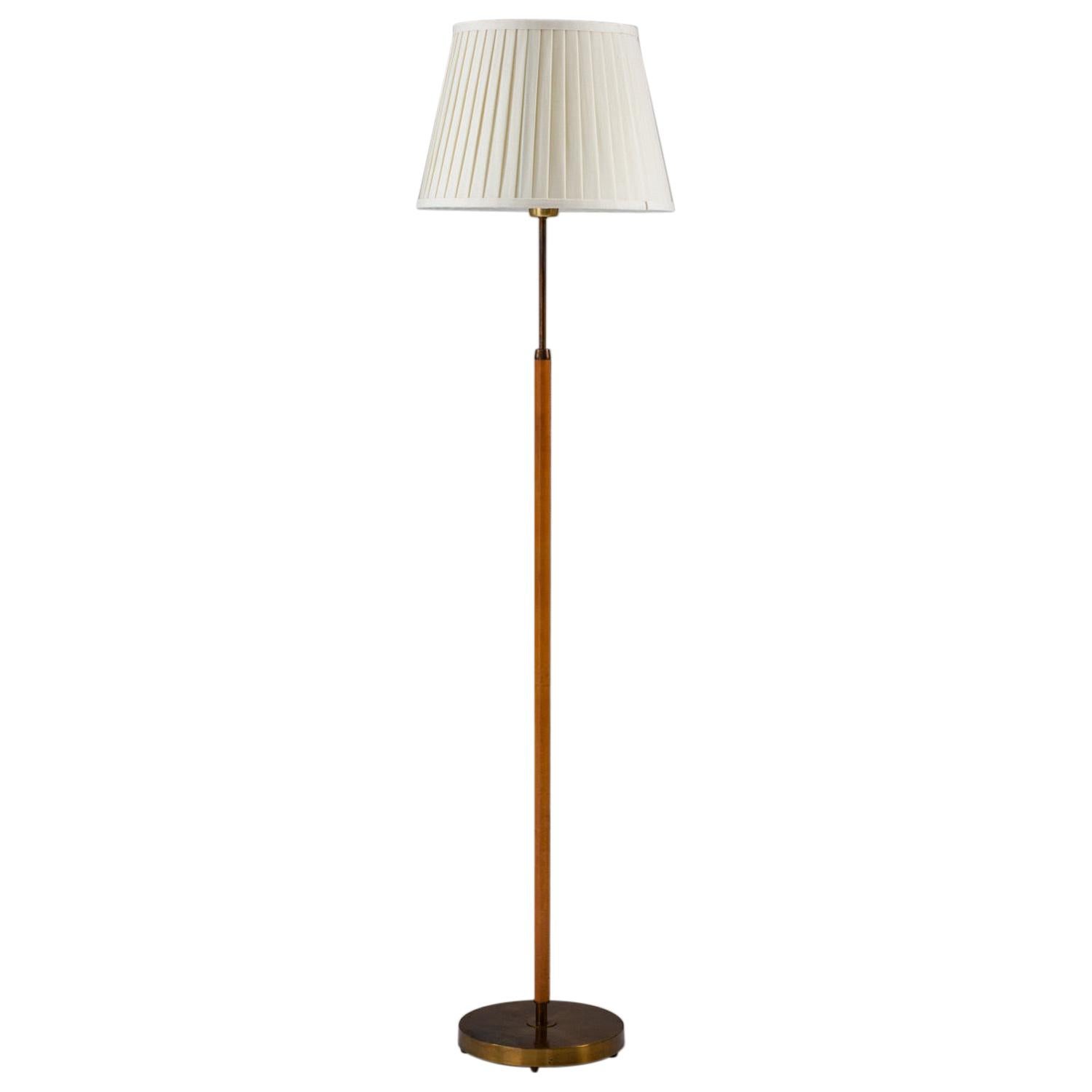 Scandinavian Midcentury Floor Lamp in Brass and Leather by Falkenbergs, Sweden