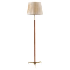 Scandinavian Midcentury Floor Lamp in Brass and Leather