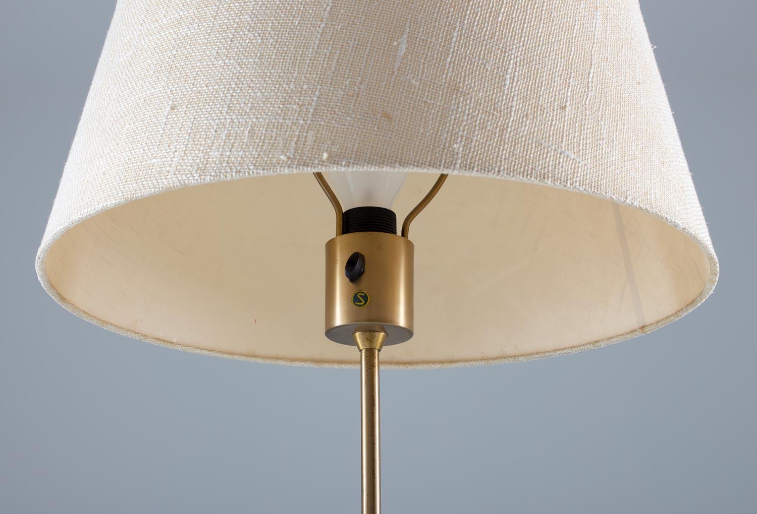 Swedish Scandinavian Midcentury Floor Lamp in Brass and Wood by Bergboms, Sweden