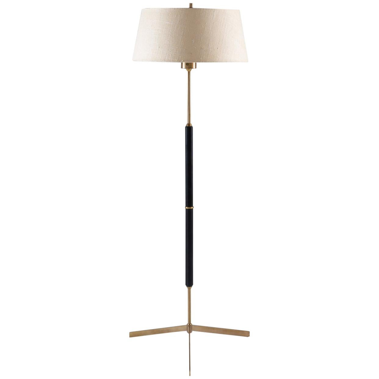 Scandinavian Midcentury Floor Lamp in Brass and Wood by Bergboms, Sweden