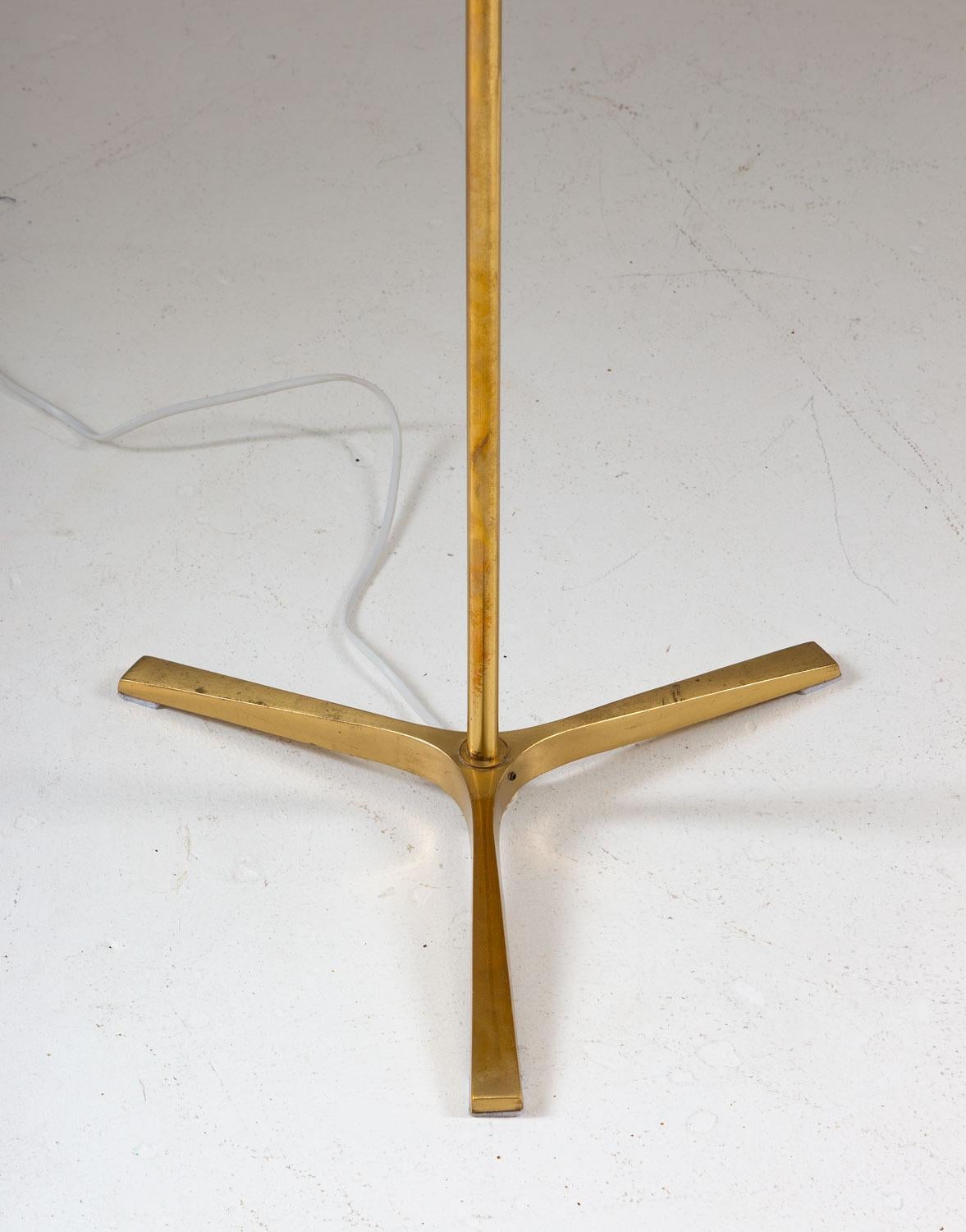 Scandinavian Modern Scandinavian Midcentury Floor Lamp in Brass and Wood For Sale