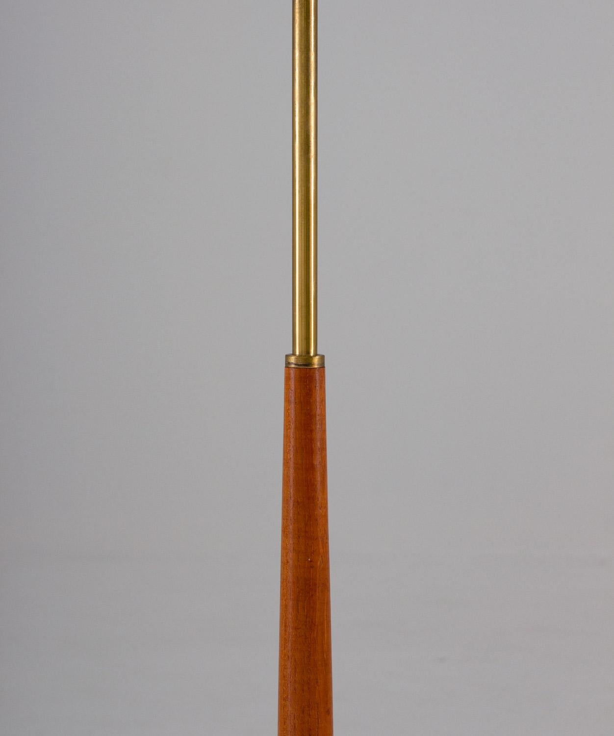Swedish Scandinavian Midcentury Floor Lamp in Brass and Wood
