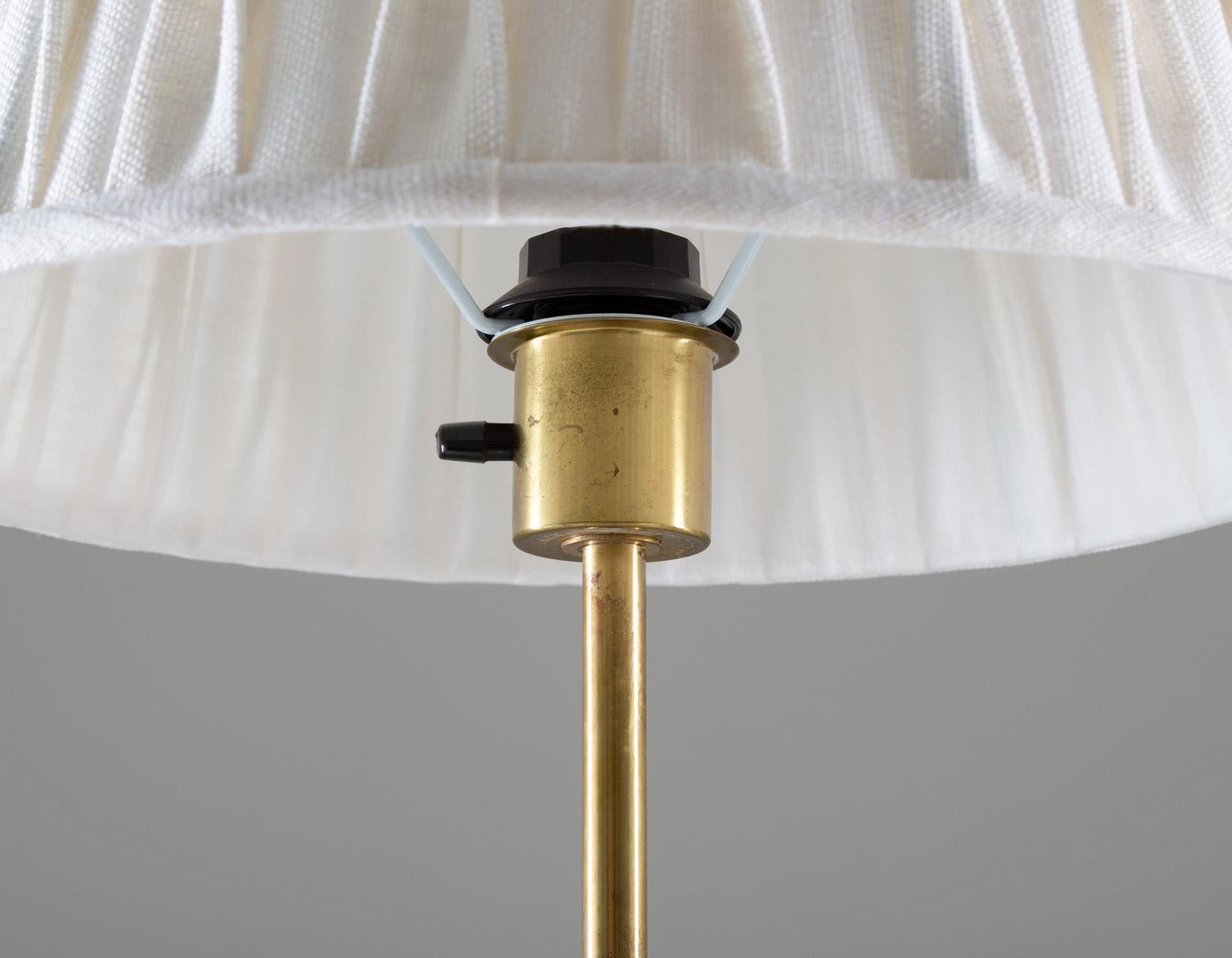 Swedish Scandinavian Midcentury Floor Lamp in Brass and Wood For Sale