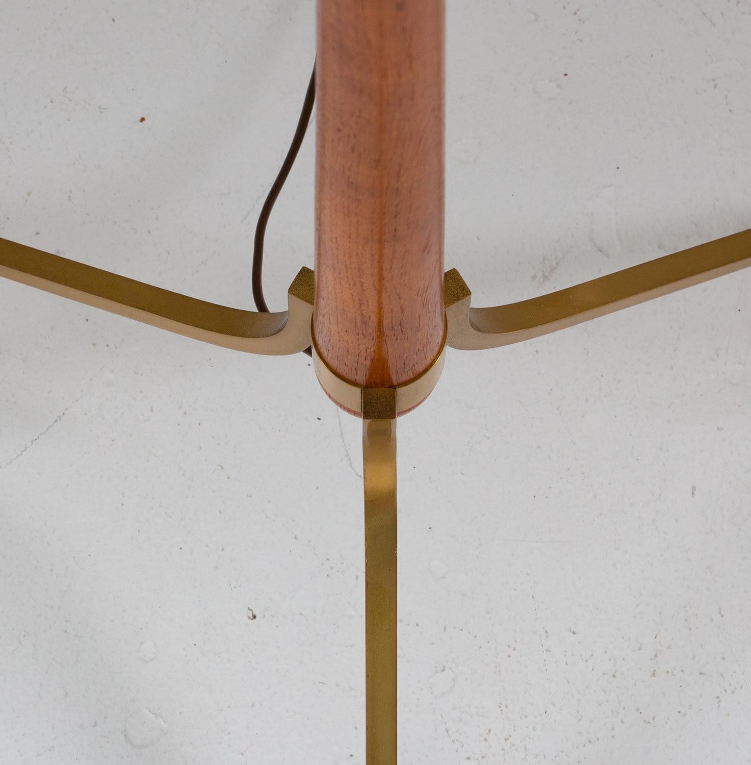 Scandinavian Midcentury Floor Lamp in Brass and Wood In Good Condition In Karlstad, SE