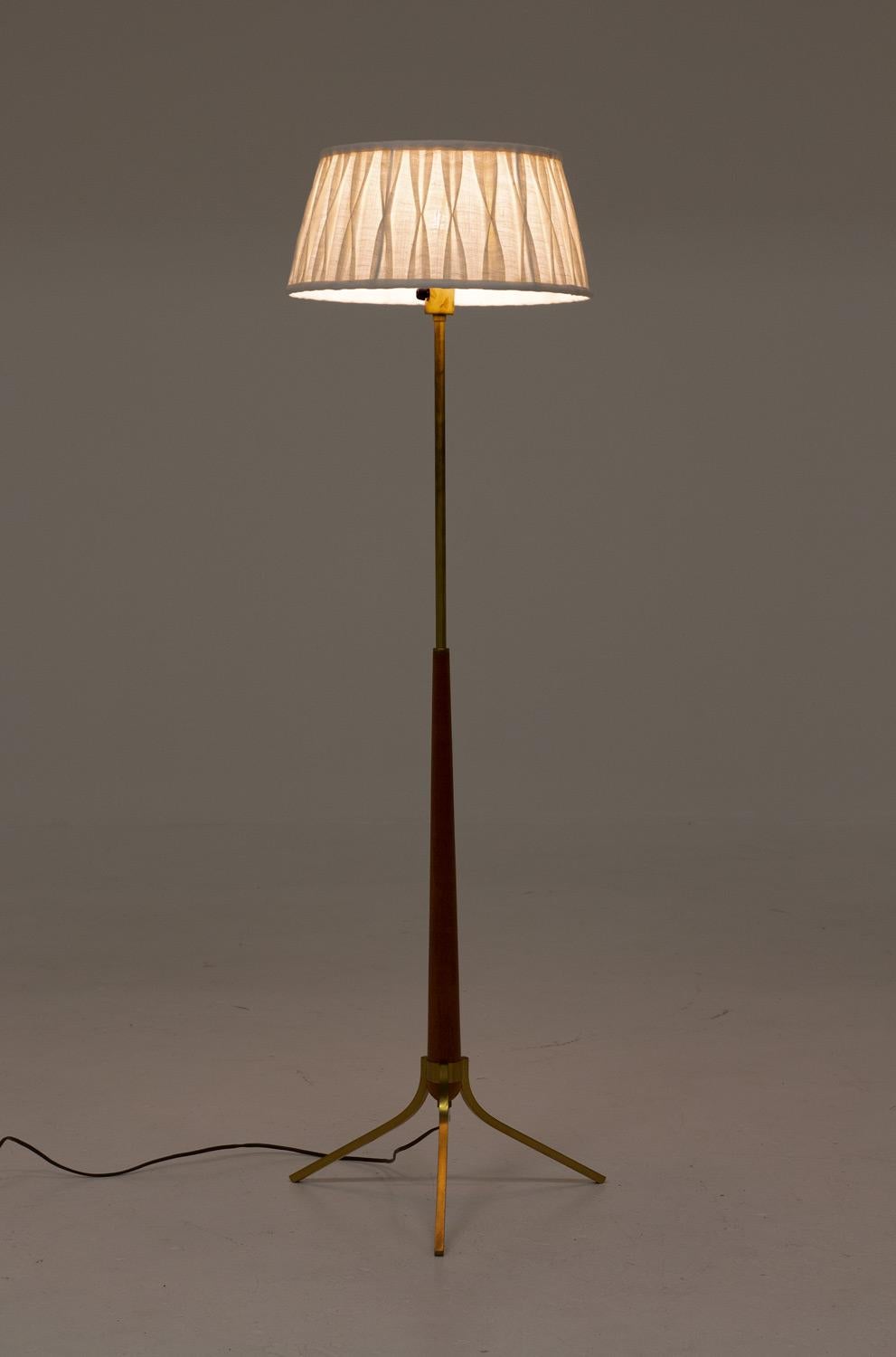 Scandinavian Midcentury Floor Lamp in Brass and Wood 1