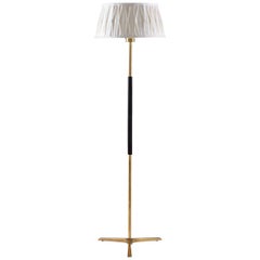 Scandinavian Midcentury Floor Lamp in Brass and Wood