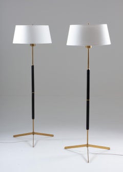 Skandinavische Stehlampen aus Messing und Holz aus der Mitte des Jahrhunderts von Bergboms, Schweden