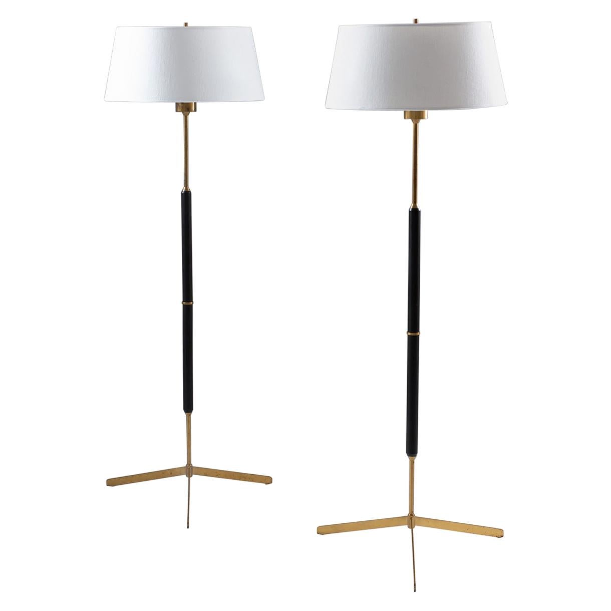 Scandinavian Midcentury Floor Lamps in Brass and Wood by Bergboms, Sweden