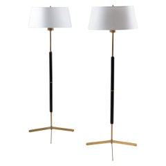 Scandinavian Midcentury Floor Lamps in Brass and Wood by Bergboms, Sweden