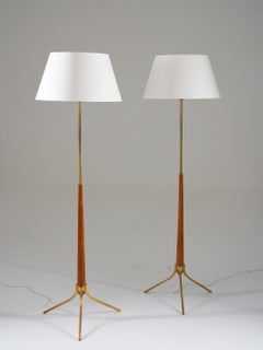 Scandinavian Midcentury Floor Lamps in Brass and Wood