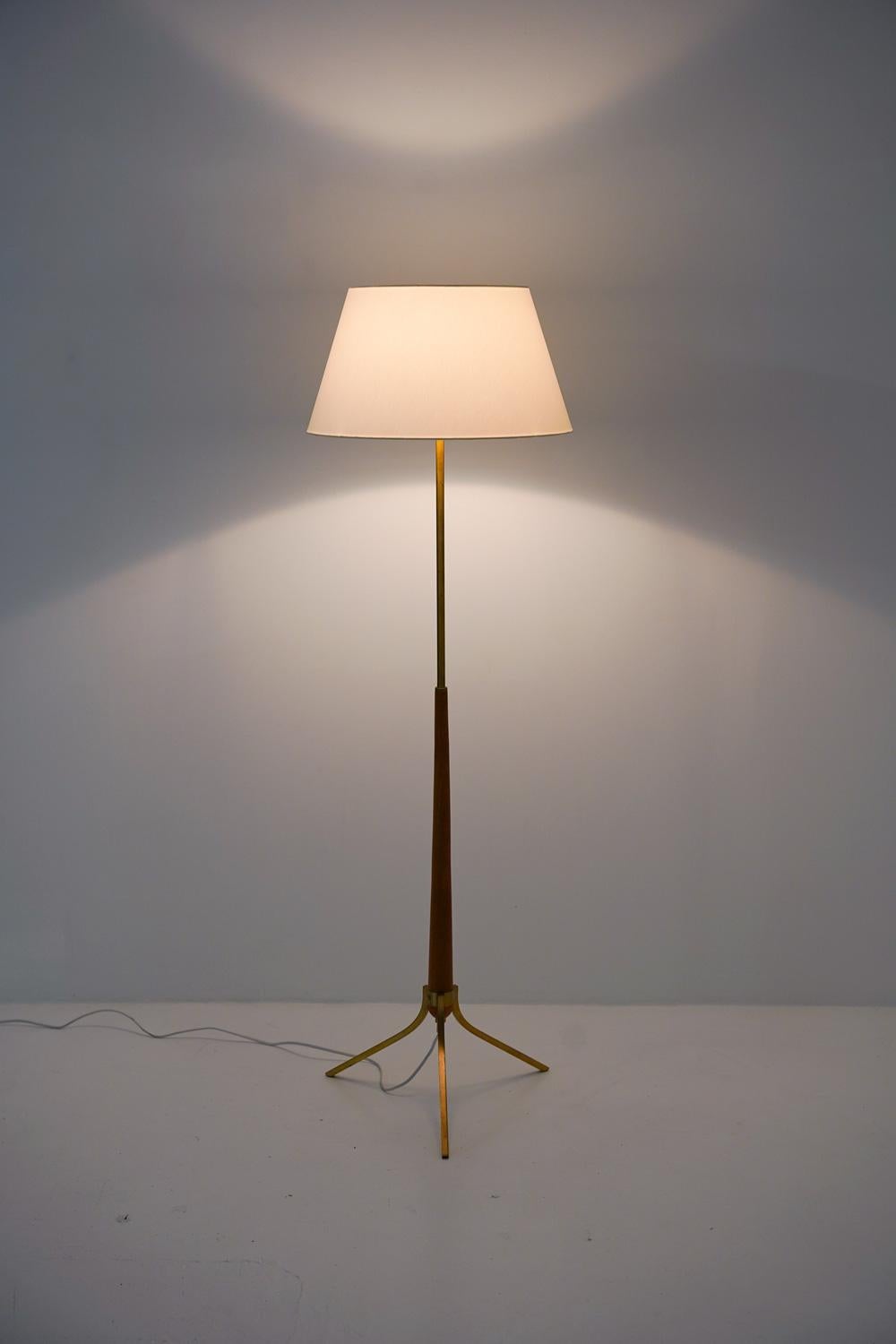 Scandinavian Midcentury Floor Lamps in Brass and Wood 1