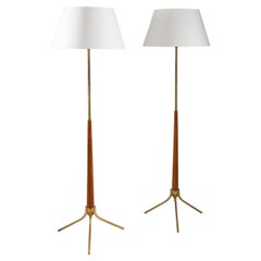 Scandinavian Midcentury Floor Lamps in Brass and Wood