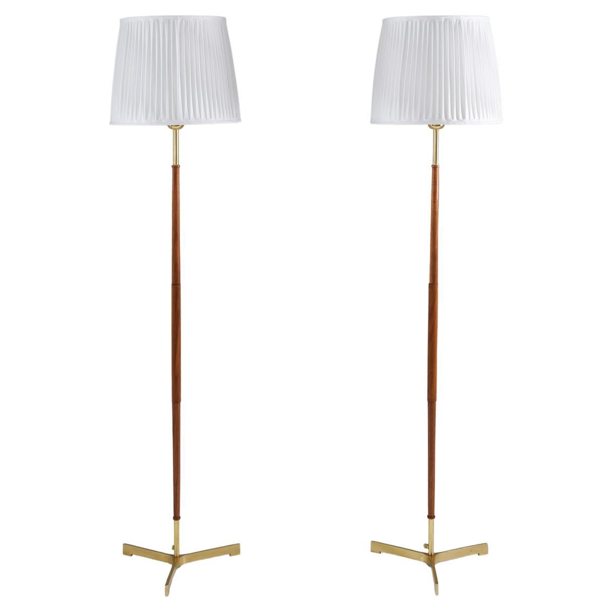 Scandinavian Midcentury Floor Lamps in Brass and Wood