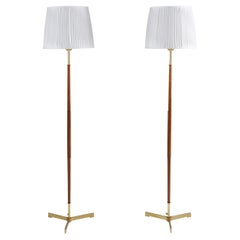 Vintage Scandinavian Midcentury Floor Lamps in Brass and Wood