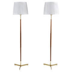 Scandinavian Midcentury Floor Lamps in Brass and Wood