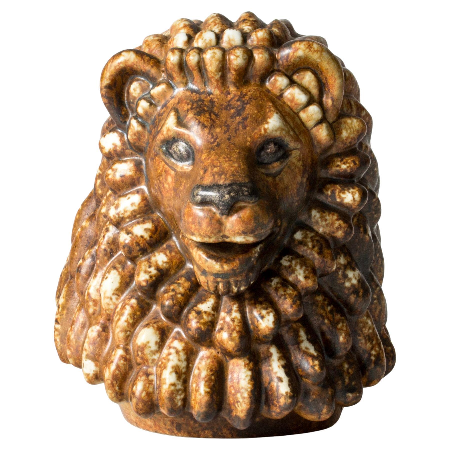 Scandinavian Midcentury Lion Figurine by Gunnar Nylund for Rörstrand, Sweden