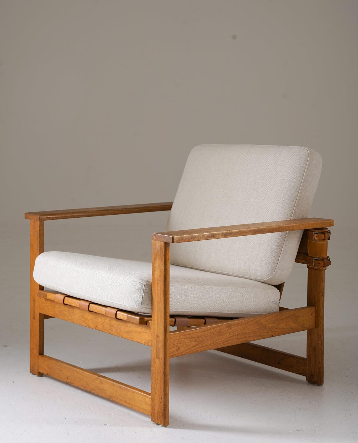 Skandinavische Loungesessel aus Eiche und Leder aus der Mitte des Jahrhunderts von Nils Roth, 1960er Jahre im Zustand „Gut“ im Angebot in Karlstad, SE