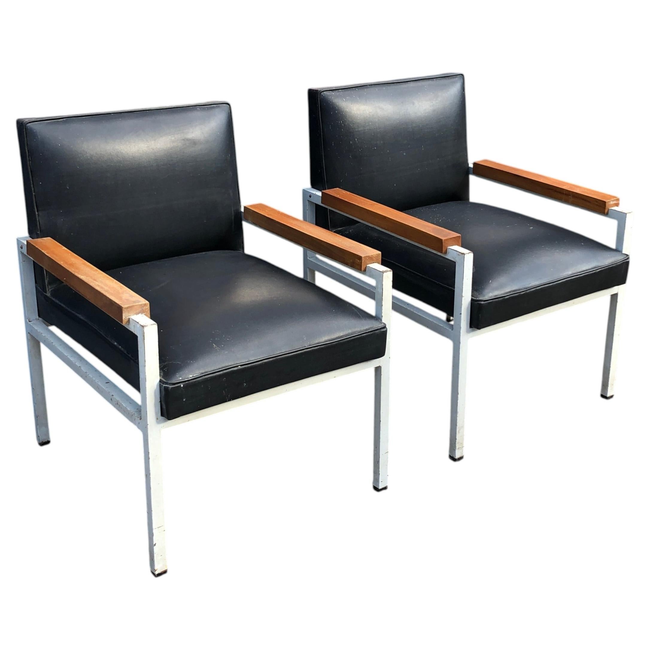 Scandinavian Midcentury Modern Armchairs Teak Iron Frame 1960s Gijs van der Slui For Sale
