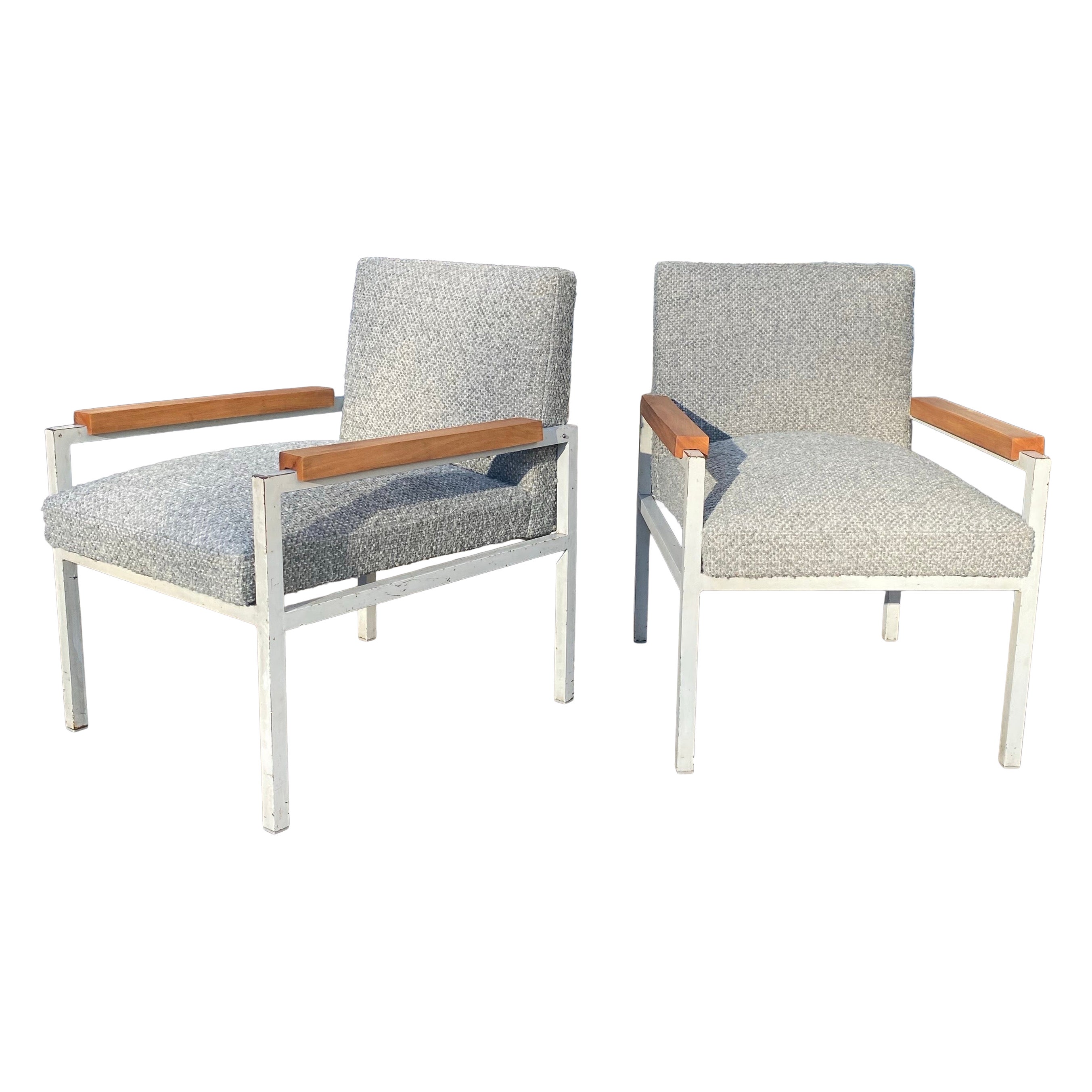 Scandinavian Midcentury Modern Armchairs Teak Iron Frame 1960s New Upholstery For Sale