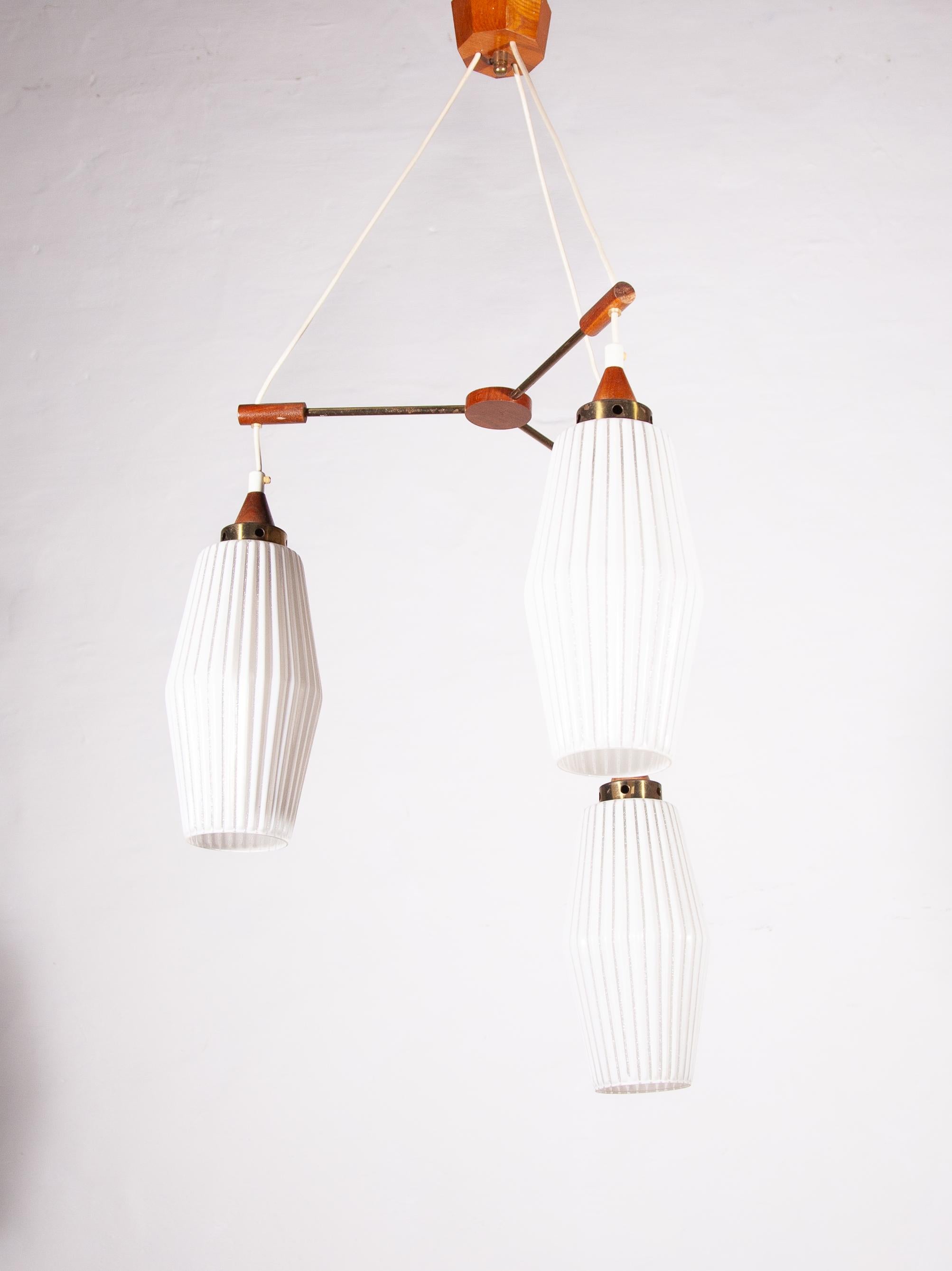 Swedish Scandinavian Midcentury Modern Cascade Lamp with Teak Accents, 1950s For Sale